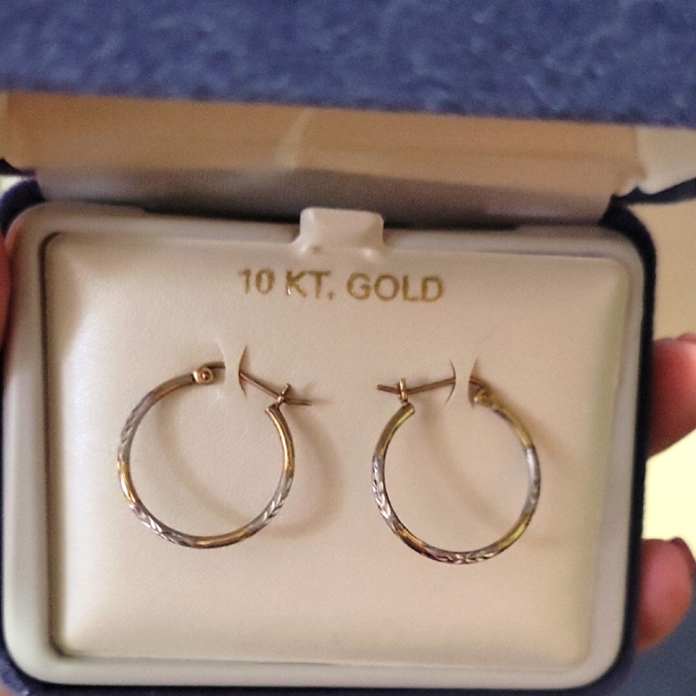 10k gold hoop earrings.